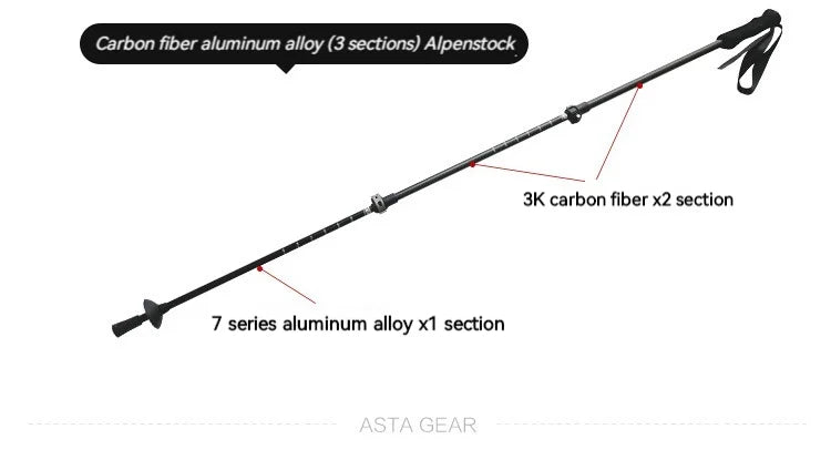 ASTA GEAR Carbon Fiber Climbing Alpenstock Ultra Light Aluminum Alloy  ul Tent Ceiling Support Rod Carbon Hiking  Climbing Stick