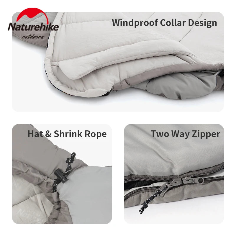 Naturehike Winter Mummy Sleeping Bag 6℃~-4℃ Keep Warm Breathable Soft Windproof Cotton for Outdoor Hiking Camping Sleeping Bag