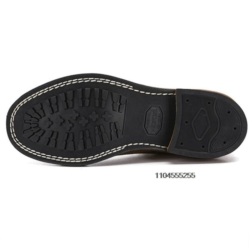 Vintage Motorcycle Boots Men Ankle Boots Non-Slip Cowhide Leather Shoes Desert Boots Casual Retro Motorcycle Shoes