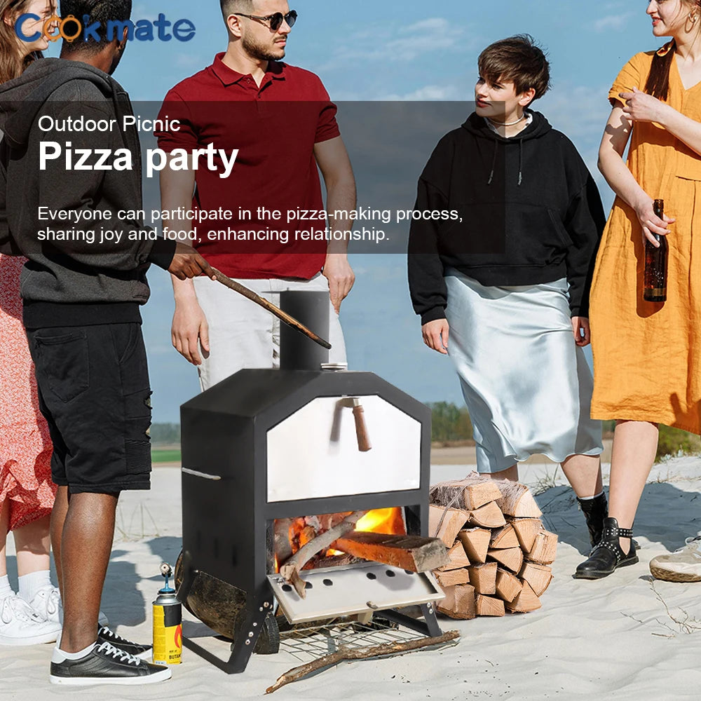 Outdoor Pizza Oven Carbon Steel Firewood Stove 12" Pizza Grill for Camping Hiking Picnic Barbecue Roast High-capacity Pizza