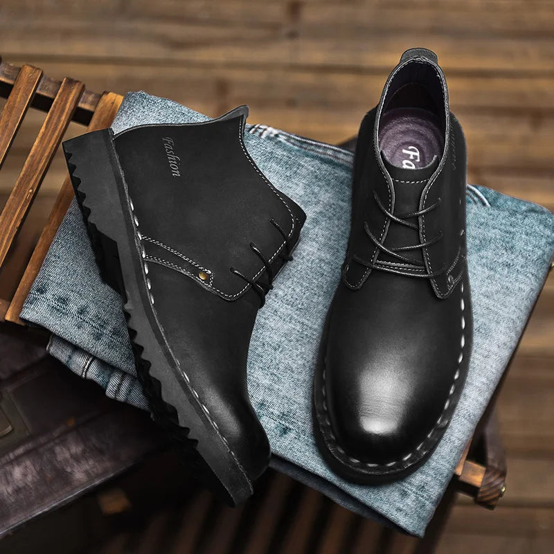 VIPOL Tooling Boots for Men Retro Leather Shoes Comfortable Platform Leisure Flats Classics Outdoor Leisure Men's Boot