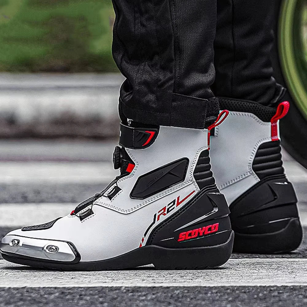 SCOYCO Motorcycle Boots Botas Moto Microfiber Leather Motocross Off-Road Racing Boots Motorbike Riding Shoes Men Moto Boots