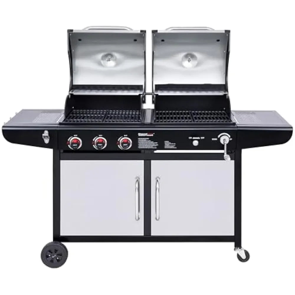 %a 3-Burner 25,500-BTU Dual Fuel Gas and Charcoal Grill Combo, Cabinet Style, Outdoor BBQ Garden Barbecue Cooking, BBQ Grills
