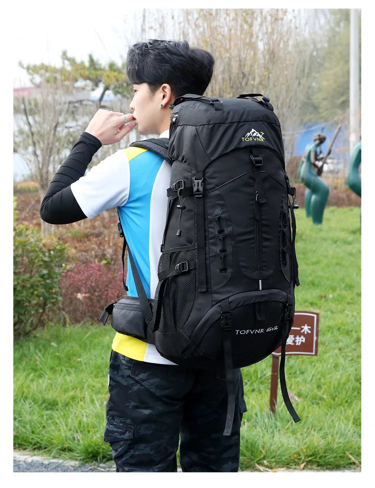 2025 cross-border outdoor hiking bag shoulder hiking sports bag waterproof bag backpack large capacity polyester backpack a001