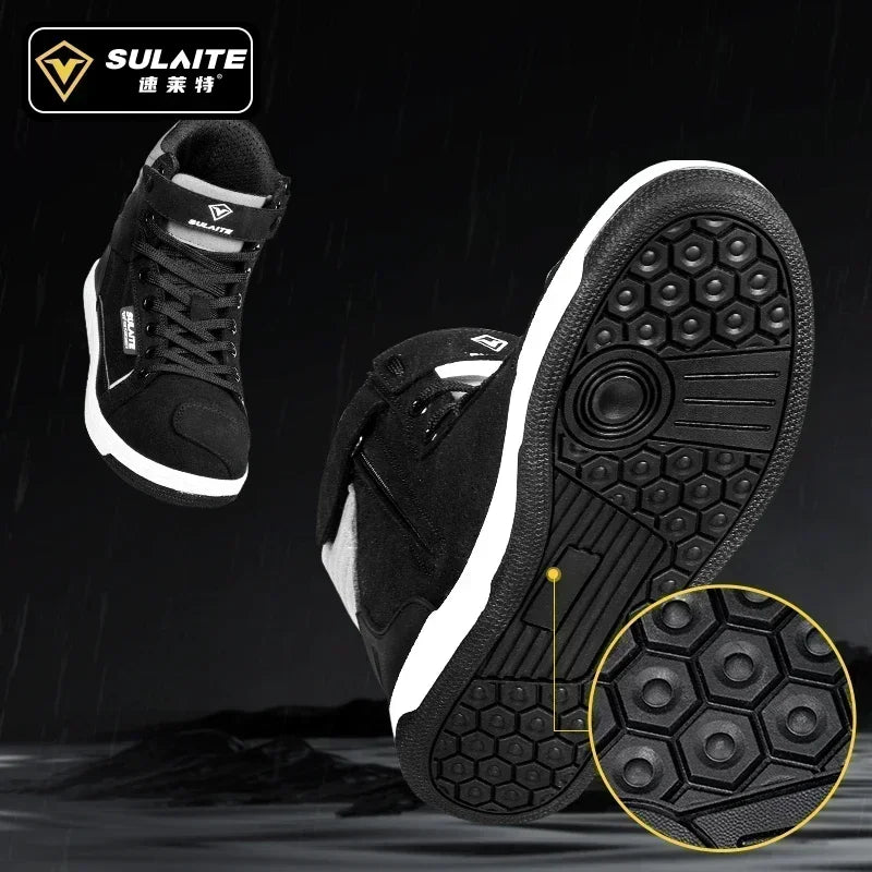 SULAITE Wear Resistant Motocross Protective Shoes The Four Seasons Breathable Motorcycle Boots Moto Equip Reflective Moto Shoes