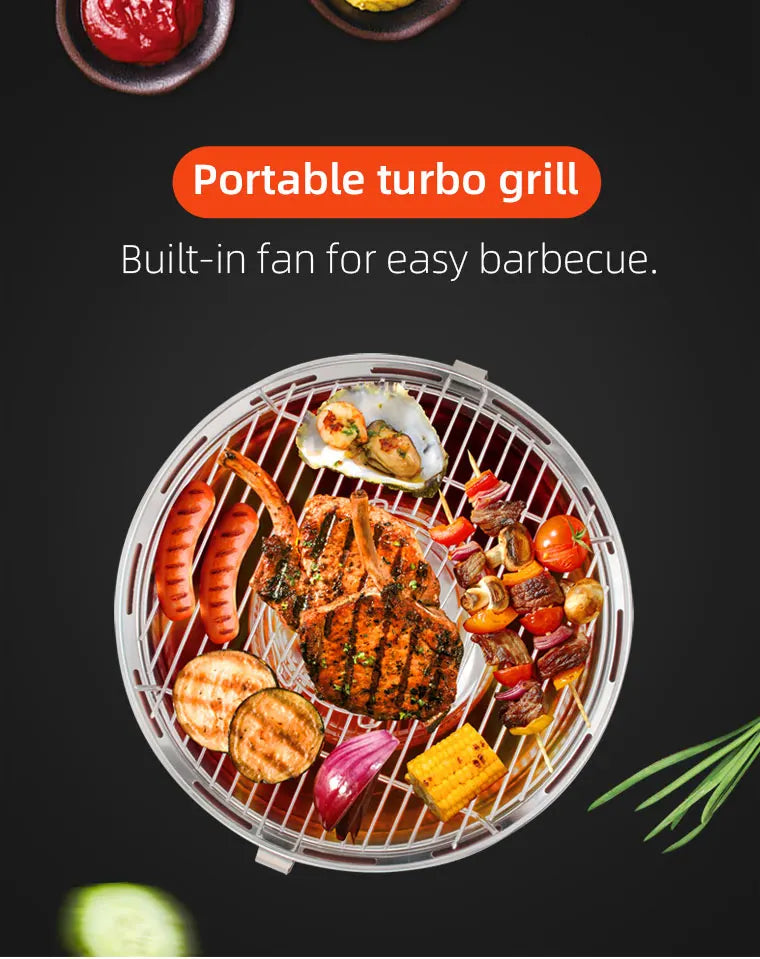 New Design Portable Charcoal BBQ Grill Stainless Steel Turbo BBQ Grill Outdoor