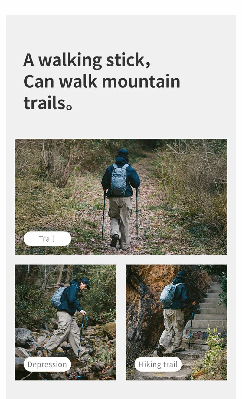 Naturehike Folding Trekking Pole Foldable Walking Stick for Walk Climbing Retractable 3 Sections Telescopic 6061 Aluminum Alloy