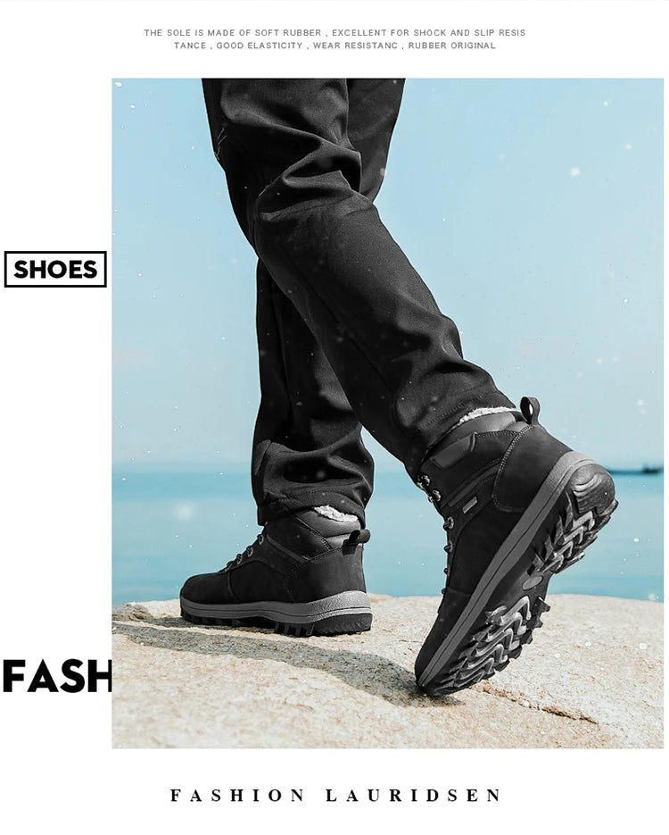 Winter Men Boots Waterproof Leather Plush Super Warm Snow Boots Men Sneakers Outdoor Hiking Boots Men Ankle Boots Big Size 38-48