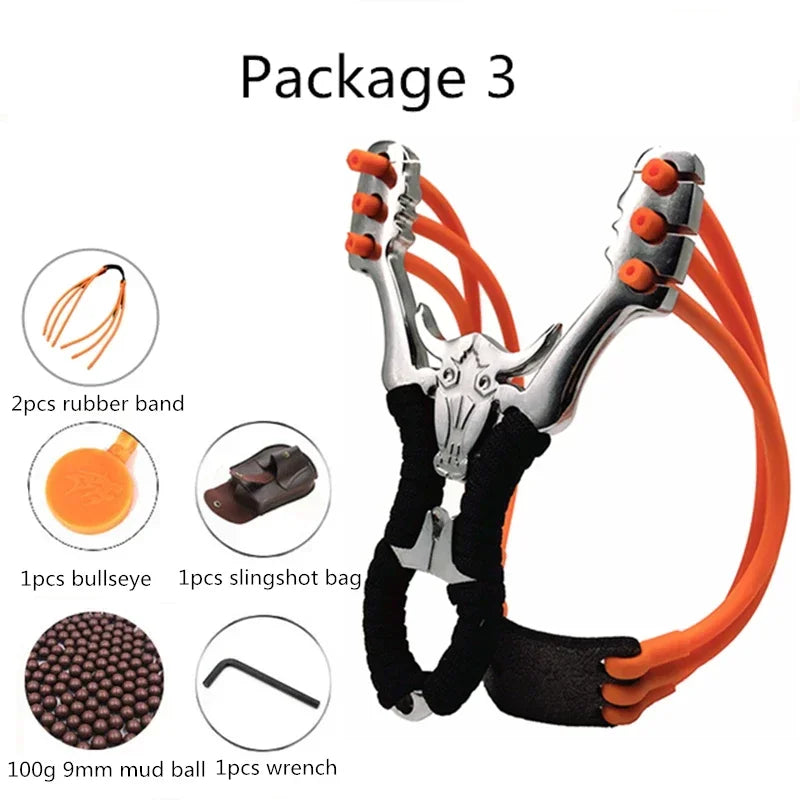 Outdoor Precision Competitive Hunting Catapult Slingshot New Stainless Steel Metal Rubber Band Bull Head Big Power Slingshot Toy