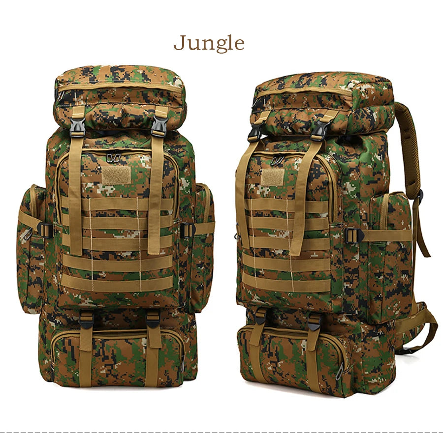 80L Waterproof Molle Camo Tactical Backpack Military Army Hiking Camping Backpack Travel Rucksack Outdoor Sports Climbing Bag
