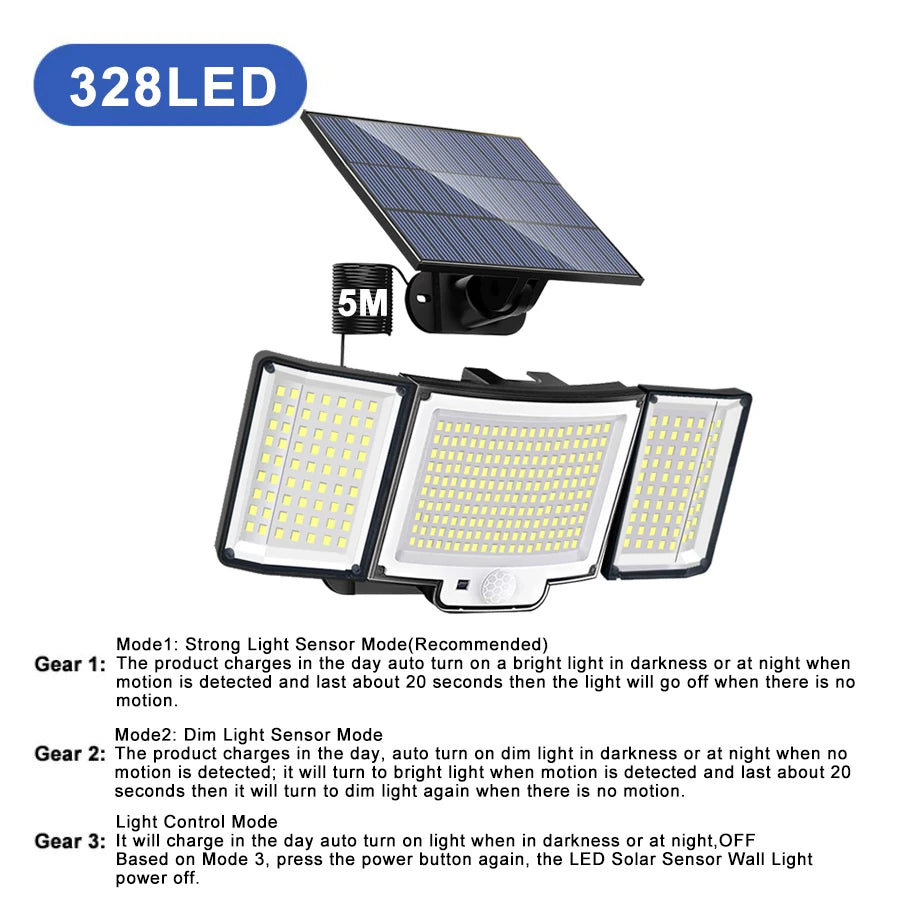 238/328 LED Solar Lamp Outdoor 348Wall Lamp IP65 Waterproof Spotlights Lamp Motion Sensor Solar 3 Mode Street Light Garden Decor