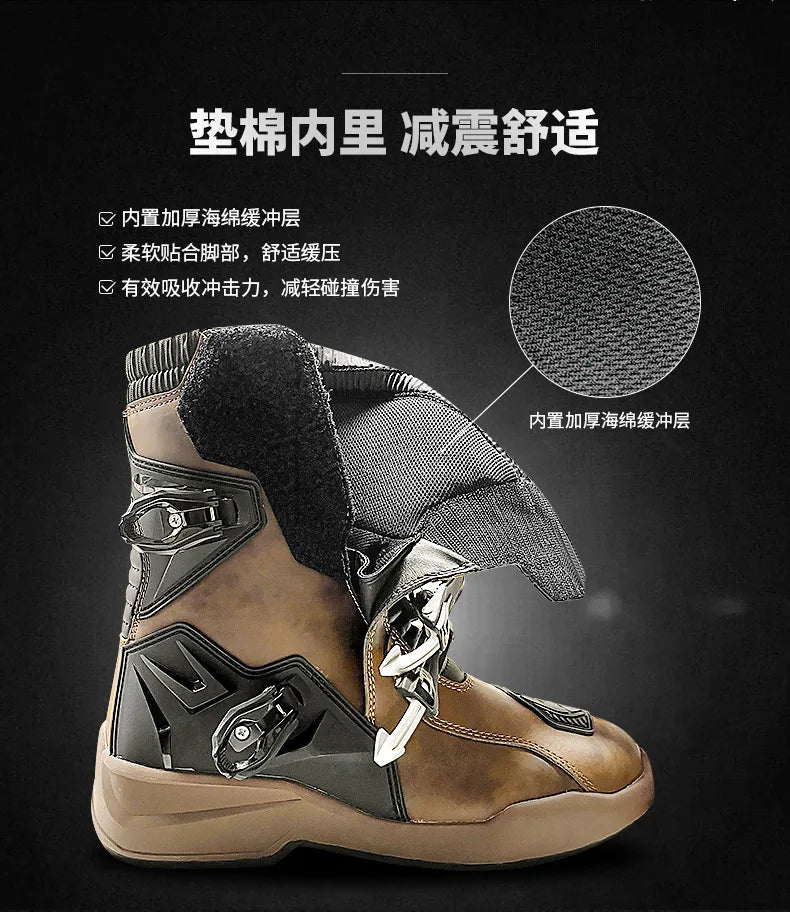 Scoyco Motorcycle Boots Wear-resistant Men's Biker Boots Anti-slip Motorcycle Boots Enduro Waterproof Leather Motocross Boots