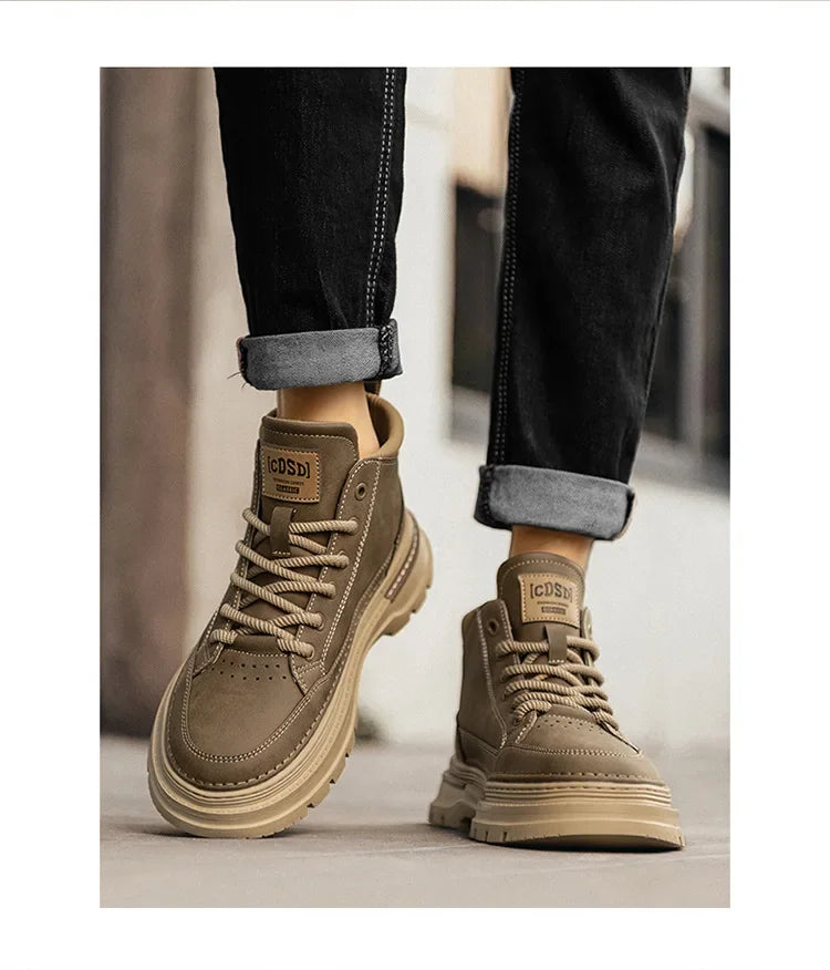 Men Ankle Boots Retro British High-top Men Boots Stylish Luxury High-top High Quality Leather Shoes Outdoor Men Motorcycle Shoes