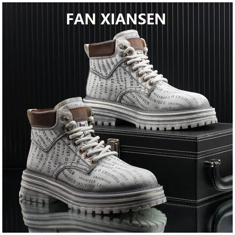 Motorcycle cycling shoes Ankle Boots Casual Sneaker Leather Shoes Loafers  Boots for Men Sports and Wear Round Toe Army Boots