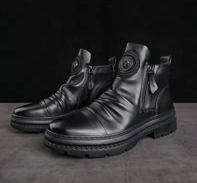 New Luxury Men Ankle Boots British Style High Top Men shoes Motorcycle Leather Boots Zipper Retro Men's Boots Zapatillas Hombre