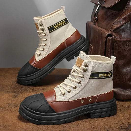 Luxury Men's High Top Ankle Boots Winter Motorcycle Boots Men Platform Safety Shoes Sneakers Work Boots for Men Tooling Booties