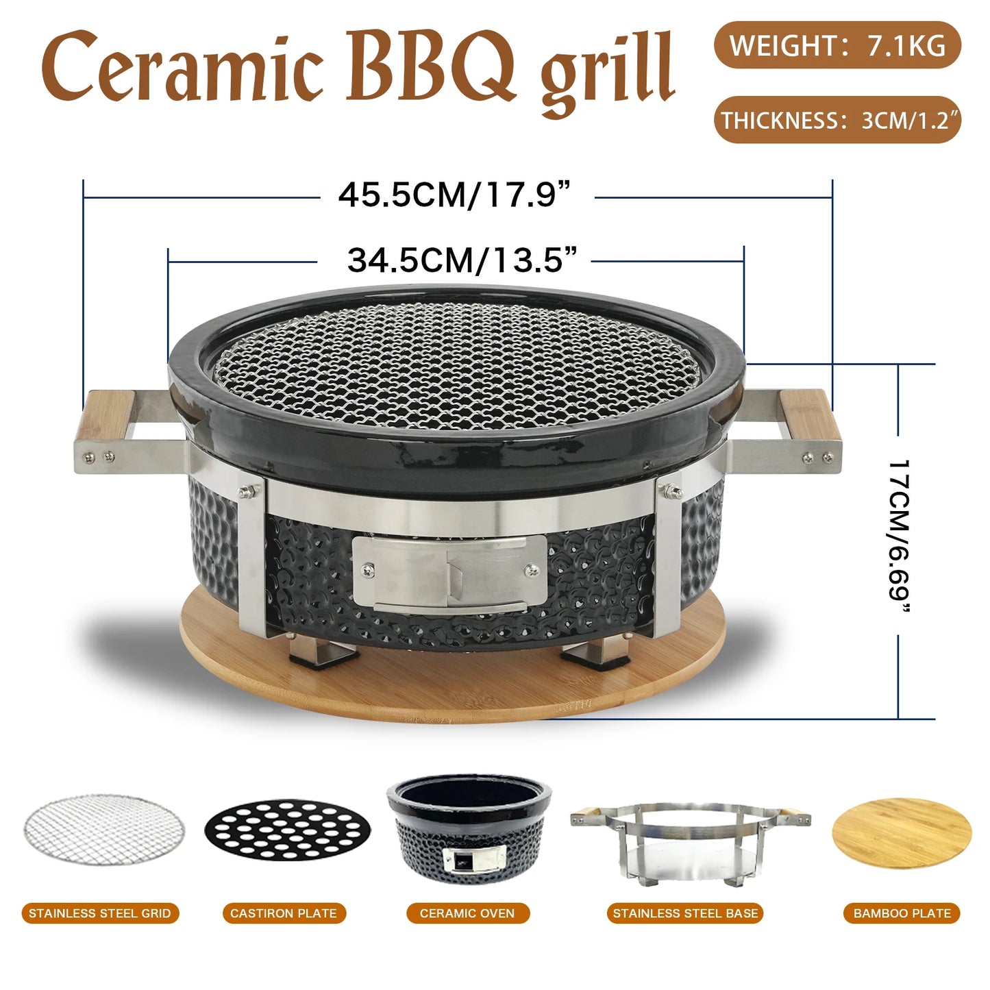 Small Ceramic Hibachi Grill - Customizable Japanese BBQ Table (Indoor/Outdoor Charcoal Grill, Portable Barbecue）
