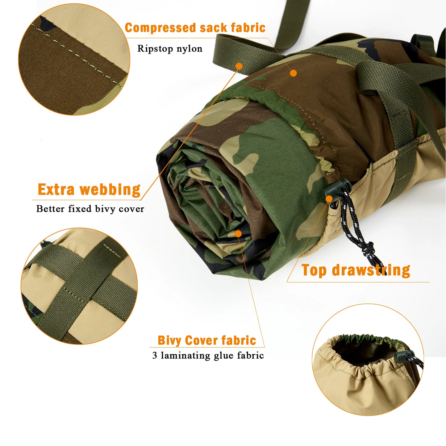 Bivy Cover Sack for Military Army Modular Sleeping System, Waterproof Outer Shell for Sleeping Bag, Minimalist Stealth Shelter