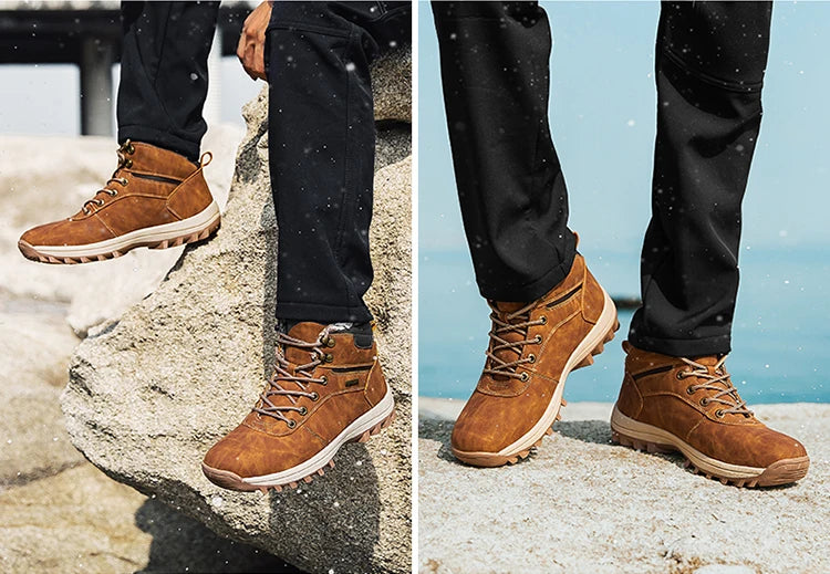 Winter Men Boots Waterproof Leather Plush Super Warm Snow Boots Men Sneakers Outdoor Hiking Boots Men Ankle Boots Big Size 38-48
