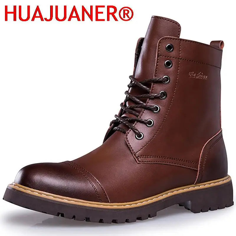 Genuine Leather Men's Boots Plush Warm Winter Boots High Quality Men Motorcycle Boots Fashion Tooling Shoes