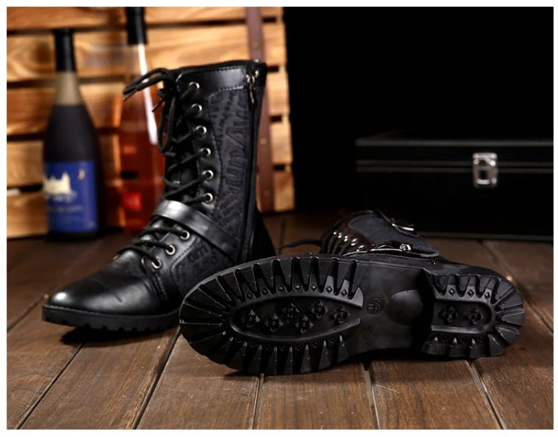 2025New Men Boots Fashion Mid-calf Boots Trend Motorcycle Boot High Top Casual Boots for Men Plush Warm Winter Boot Botas Hombre