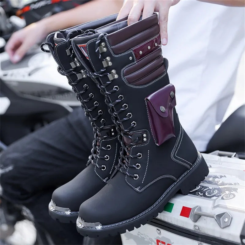 Luxury Brand Men's Mid-calf Boots 2025 New High Top Leather Boots Fashion Motorcycle Boots for Men Trendy Street Punk Boot Botas