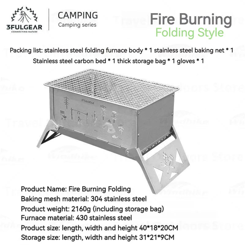 3F UL GEAR Camping Folding Firewood Stove All-In-One Style Tabletop BBQ Furnace 2.2kg Ultralight Outdoor Cooking Equipment Oven