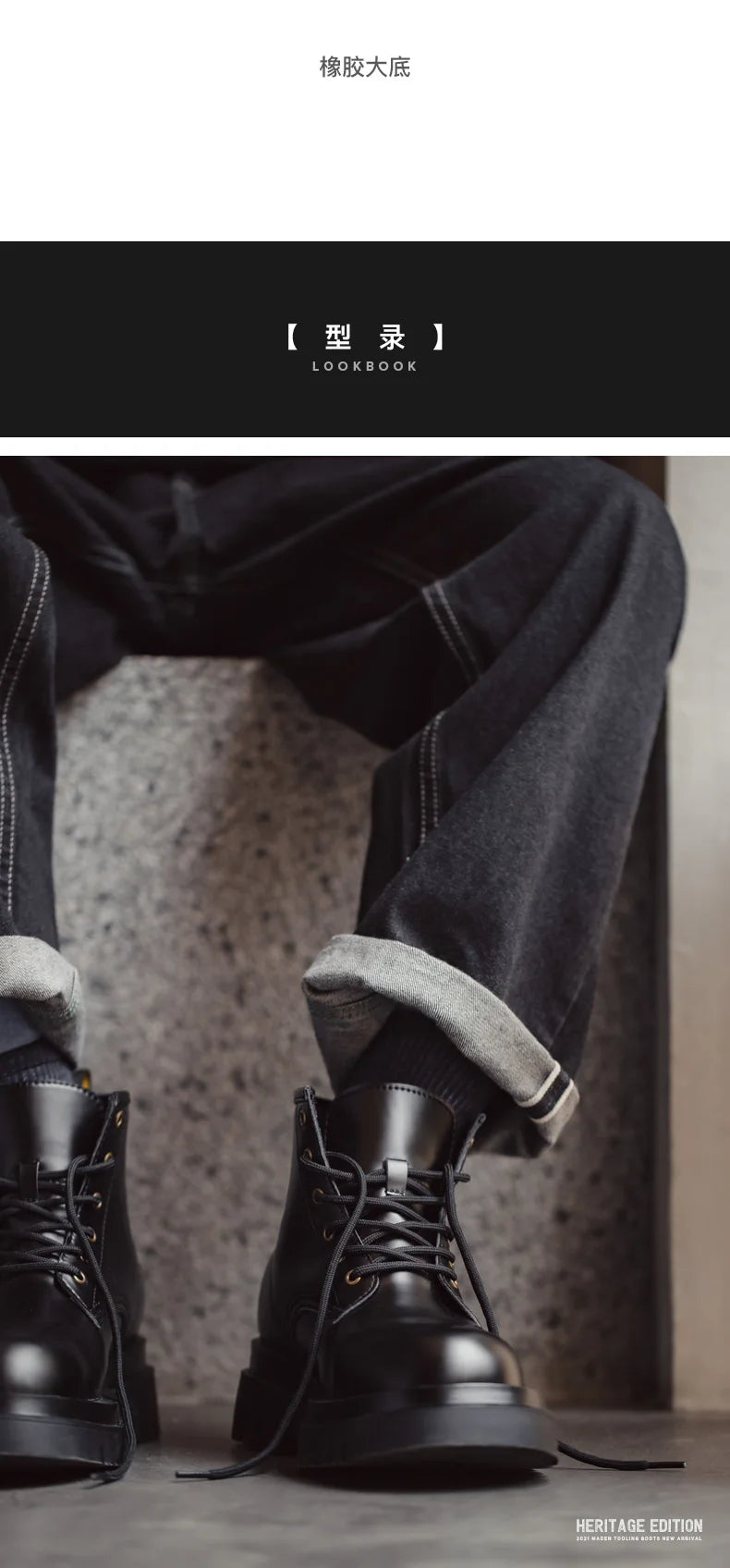 Maden Men's Handmade Cowboy Boots Black Motorcycle Boot British Split Leather TPR Sole Work Safety Boot Mid Outside Shoes