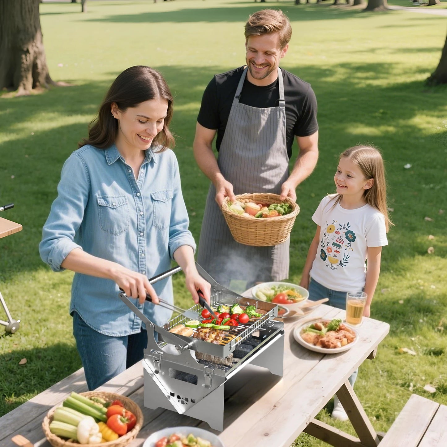 BiggerFire New Portable Outdoor Camping Easy  Flip BBQ Grill Folding Charcoal BBQ Grills