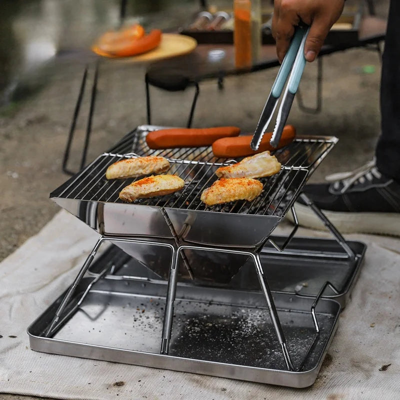 Portable Stainless Steel Folding Charcoal BBQ Grill For 3-4 Person Outdoor Camping Picnic Lightweight Easy Clean Barbecue