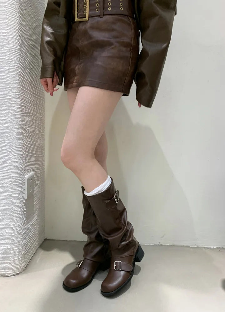 Woman Boots Knee High Platform Heels Trend Punk Gothic New Rock Leather Fashion Women Shoes Motorcycle Footwear Zapatos De Mujer