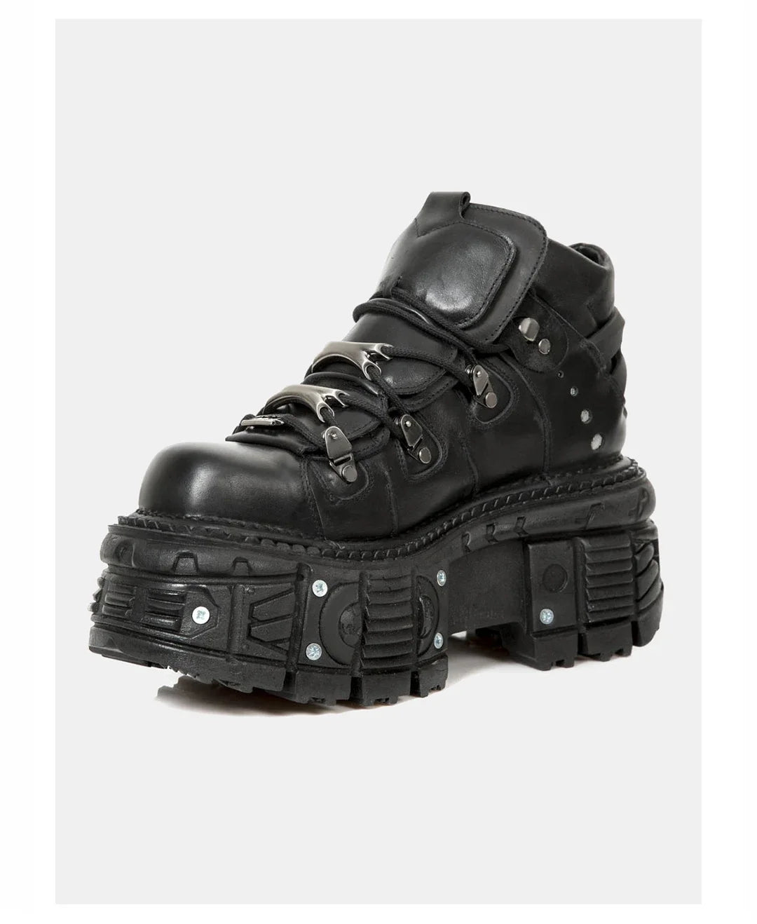 Retro Men's Motorcycle Boots Fashion Punk Rock Round Toe Leather Shoes Platform Metal Decoration Design Y2k Gothic Skull Boots