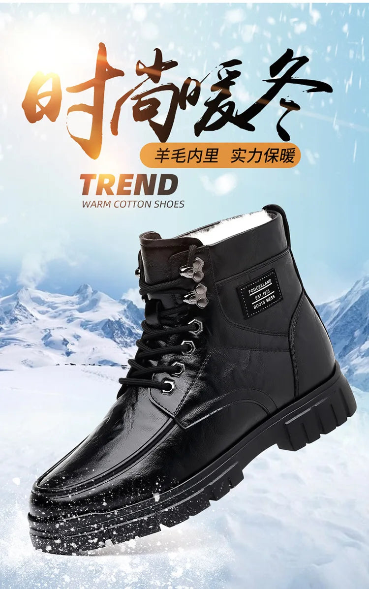 Winter Cotton Shoes Men Fashionable High-top Wear-resistant Shoes Thick-soled Plus Velvet Snow Boots Outdoor Non-slip Work Boots
