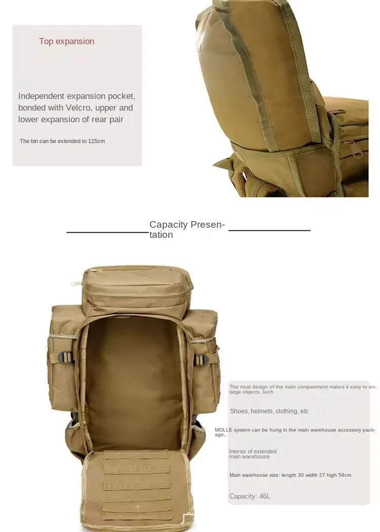 2024 70L Tactical Backpack for Men Outdoor High Capacity Hiking Bag Sports Attack Hunting Camping Rucksack Expanding