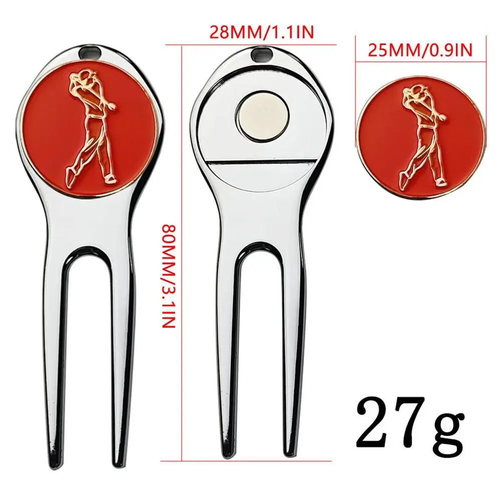 1Pc Golf Divot Repair Tool Zinc Alloy Magnetic Detachable Golf Green Fork Pitch Groove Cleaner Golf Marker Golfs Accessories