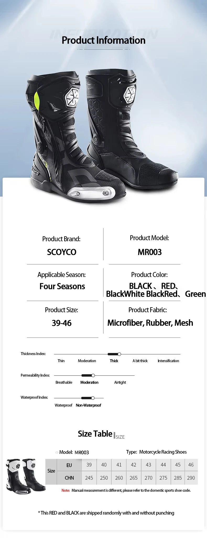 SCOYCO Motorcycle Racing Boots Unisex Waterproof Motorbike Boot Anti Fall Slip Resistant Biker For Protection Motocross Footwear