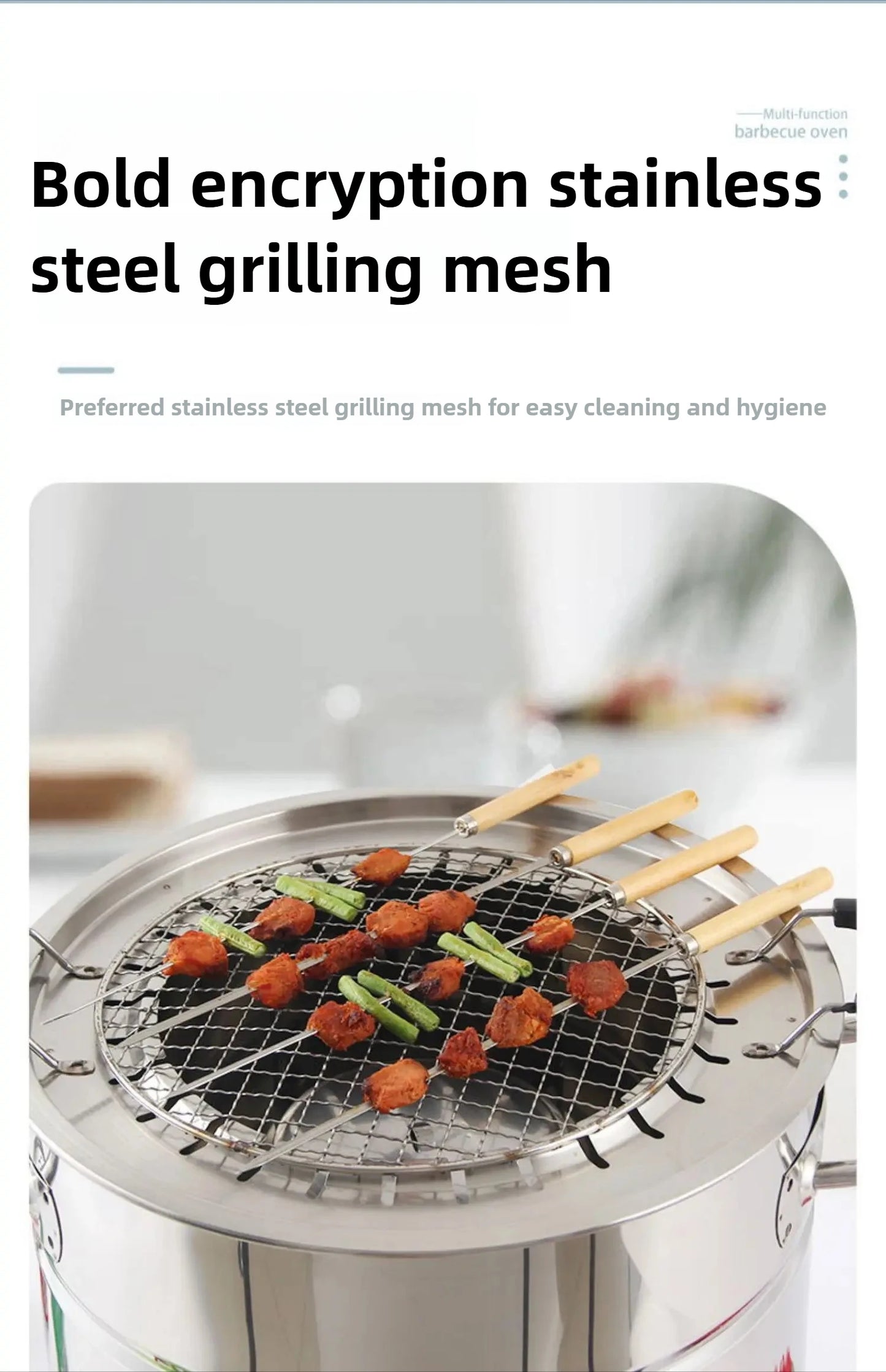 Smokeless Barrel BBQ Grill, Charcoal Rotisserie for Home, Commercial, Outdoor Meat Skewer, Portable Roaster