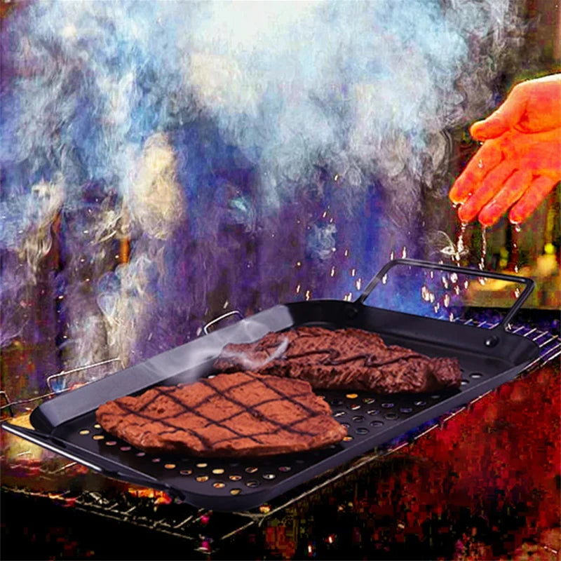 Stainless Steel Barbecue Grill Basket With Perforated Drain Basket Non-Stick Charcoal Plate Camping Portable BBQ Accessories