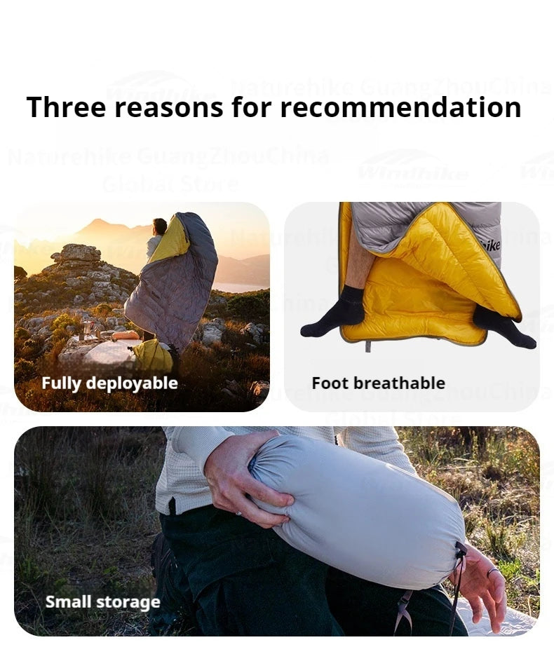 Naturehike CW400 Sleeping Bag Winter 650FP Duck Down Hooded Hiking Sleeping Bag 20D Nylon Waterproof Ultralight Envelope Warm