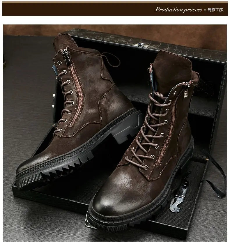 Retro Leather Motorcycle Riding Boots Riding Boots British Cool Man Handmade High-top Winter Work Shoes