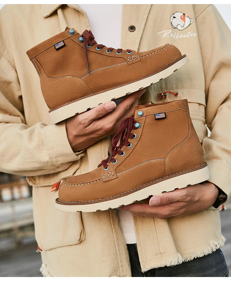 A066 Size 39-44 New Casual Men Fashion Reto Tooling Boots Lace Up Leisure Vintage Shoes Crazy Brown Man Footwear 2025 Man Shoes