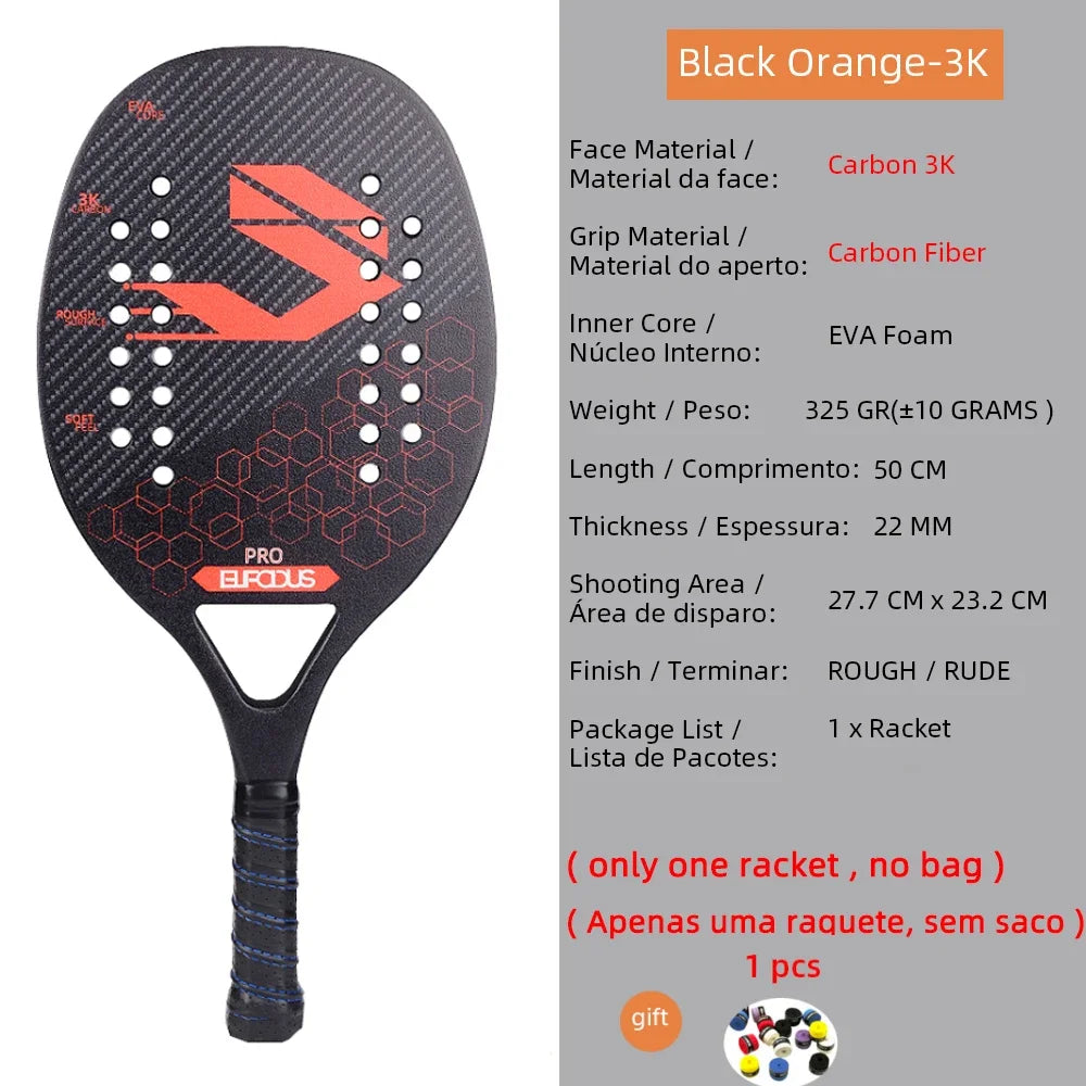 New 18K 12K 3K Full Carbon and Glass Fiber Beach Tennis Racket Matte Face Tennis Racquet