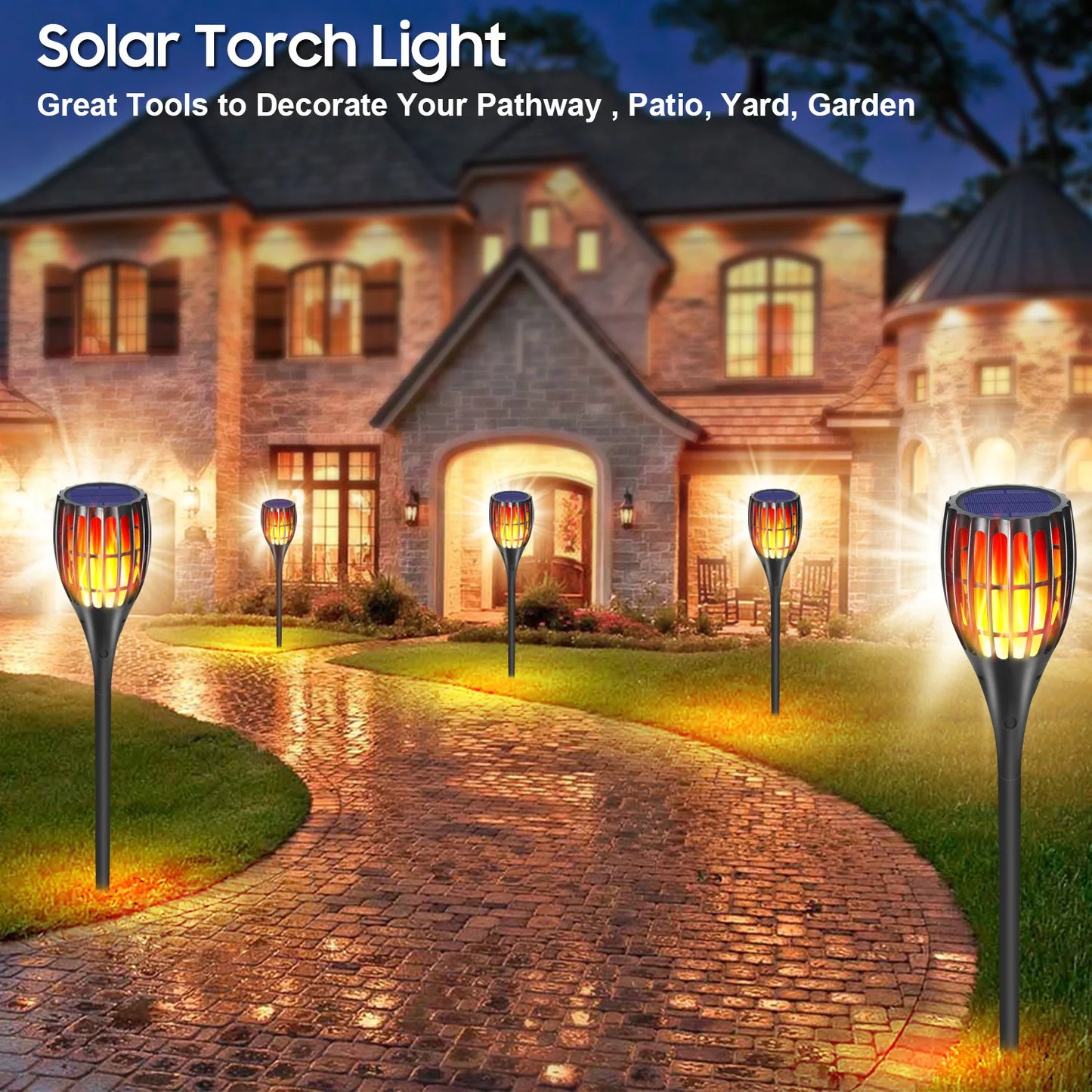 96LED Outdoor Solar Light Vertical Flame Torch Flickering Waterproof Garden Landscape Decorative ProjectionLawn Path Yard Patio