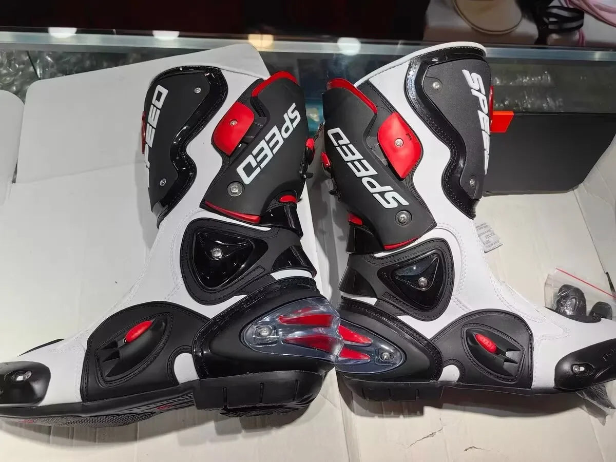 Riding Trider 100% NEW Motorcycle Boots Motocross Leather Long knee-high Shoes white black moto GP dirty bike SIZE 10-45 B1004