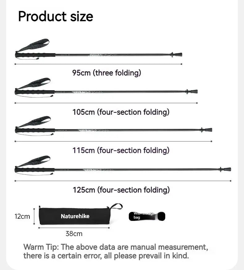 Naturehike 3K Carbon Fiber Collapsible Telescopic Sticks Trekking Pole Folding Portable Walking Stick Staff for Hiking Climbing