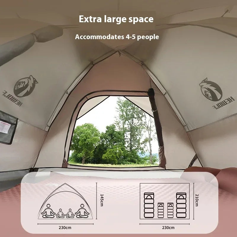 HeWolf Outdoor Double-layer Silver-coated Picnic Tent Automatic Folding Portable Waterproof Sunscreen Quick-Open Camping Tent