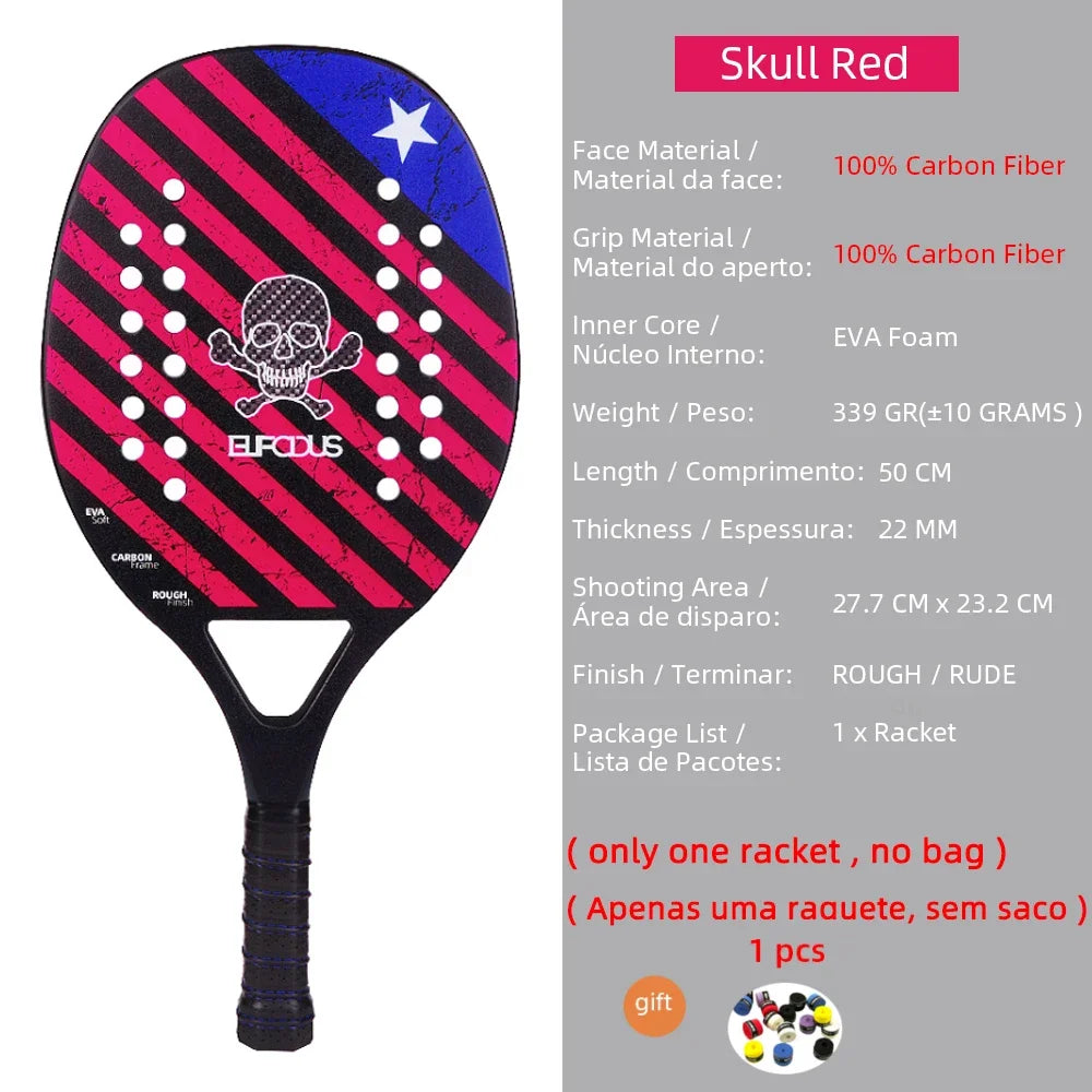 New 18K 12K 3K Full Carbon and Glass Fiber Beach Tennis Racket Matte Face Tennis Racquet
