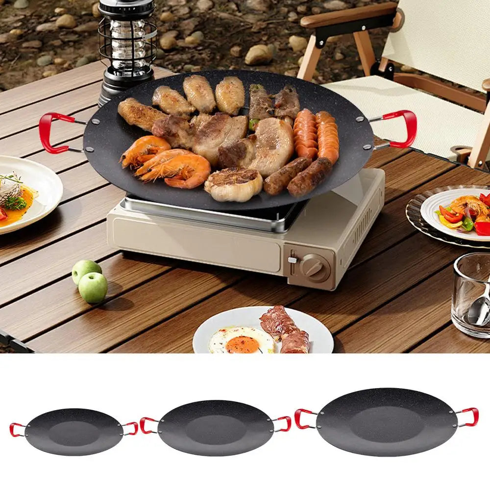 Stove Top Grill Korean Pan Camping Stove Grill Round Griddle Pan Non-Stick Indoor Korean Grill Korean Barbecue Grill With Handle