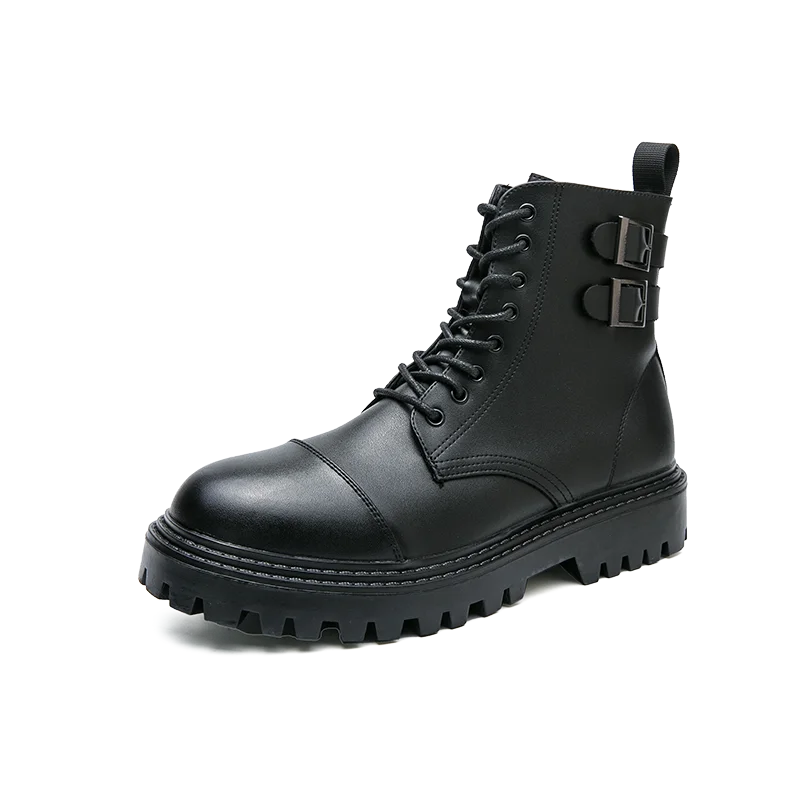 Brand Men's Genuine Leather Boots Thick Soles High-quality Workwear Boots Men's High Top Casual Shoes Knight Motorcycle Boots