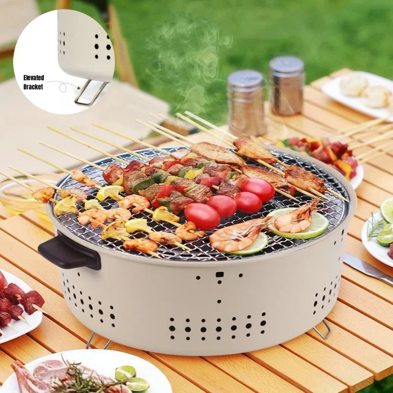 Portable Barbecue Grill Korean Charcoal Stove Stainless Steel Split BBQ Stove Round Non-stick Barbecue Rack for Outdoor Camping